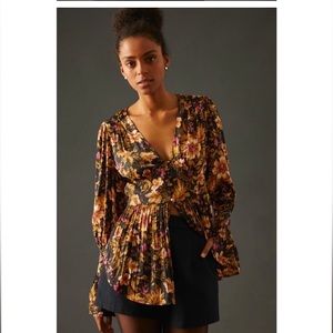 Anthropologie Bohemian Garden Floral Printed button down Bell sleeve Fall Blouse